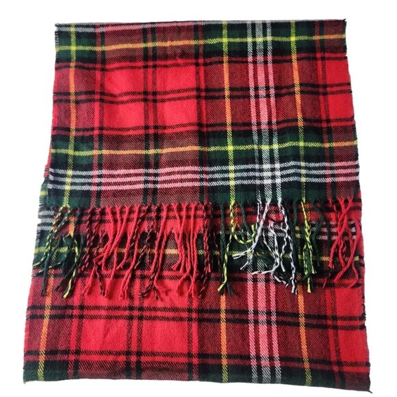Steve Madden Wide Red Classic Tartan Scarf Fringe Edges Plaid One Size - Picture 2 of 8